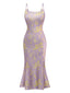 Lila 1930er Schmetterling Blumen Meerjungfrauen Slip Kleid