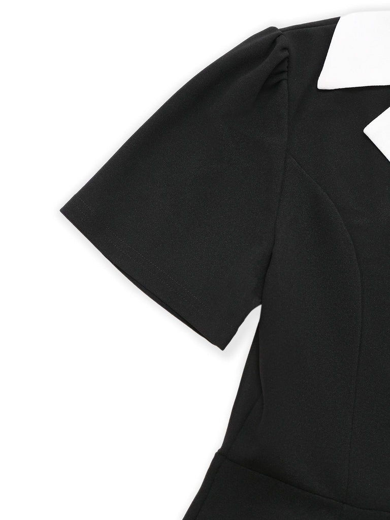 Schwarz & Weiß 1930er Kerbkragen Tastened Jumpsuit