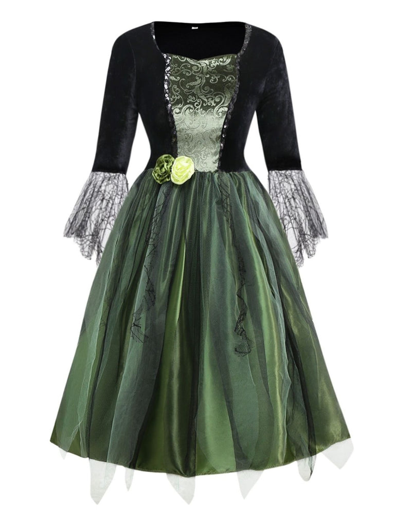 Grün 1950er Der Zauberer von Oz Wicked Witch 3D-Blumen Kleid