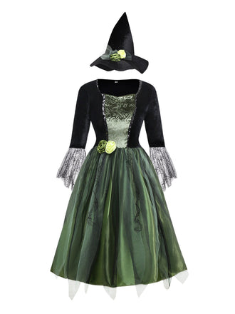 Grün 1950er Der Zauberer von Oz Wicked Witch 3D-Blumen Kleid