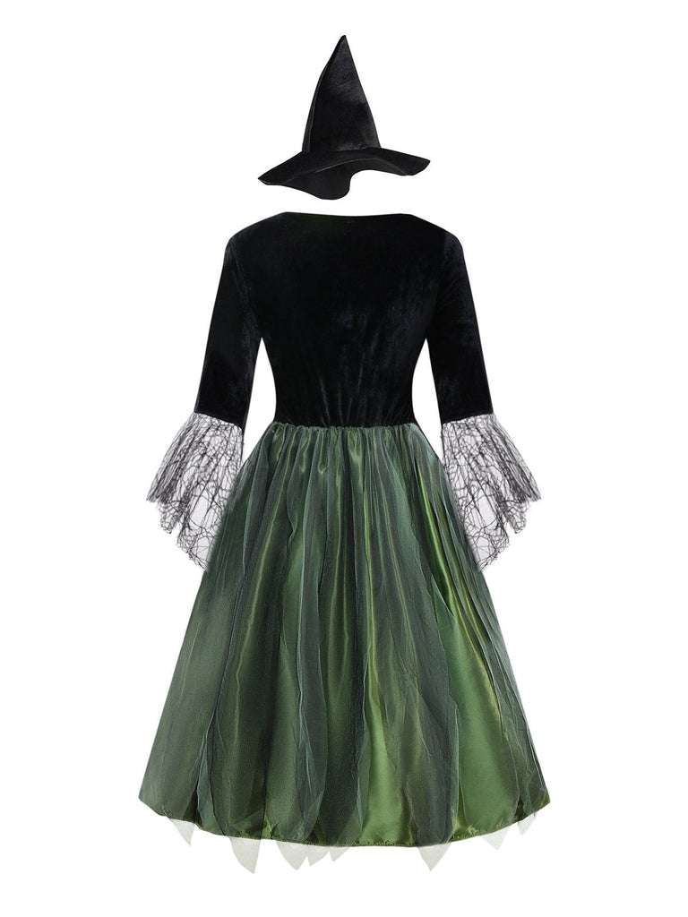 Grün 1950er Der Zauberer von Oz Wicked Witch 3D-Blumen Kleid
