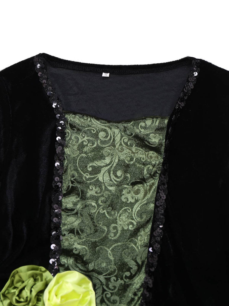 Grün 1950er Der Zauberer von Oz Wicked Witch 3D-Blumen Kleid