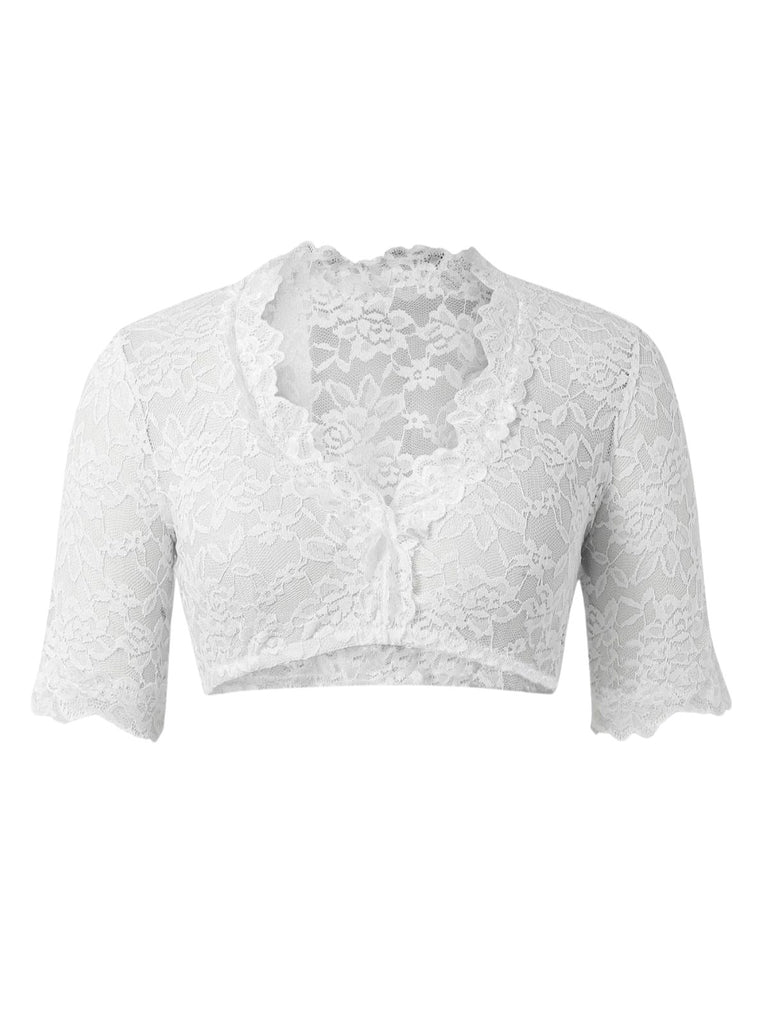 Weiß 1950er Oktoberfest Solide V-Ausschnitt Blumen Spitze Crop Top