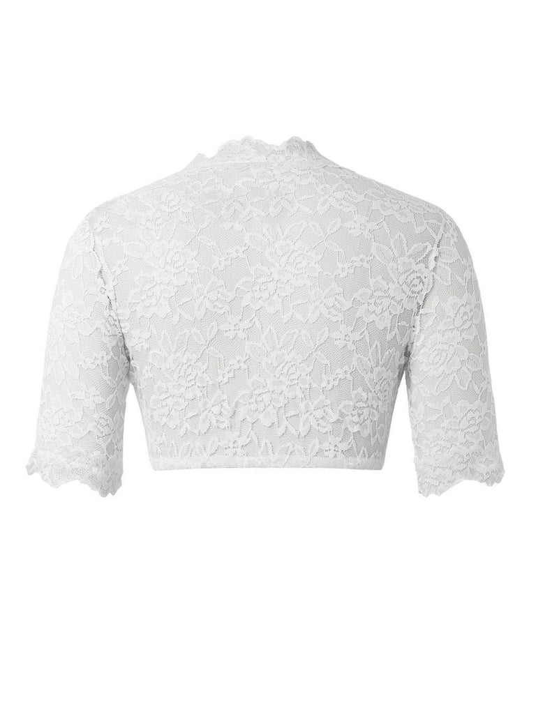Weiß 1950er Oktoberfest Solide V-Ausschnitt Blumen Spitze Crop Top