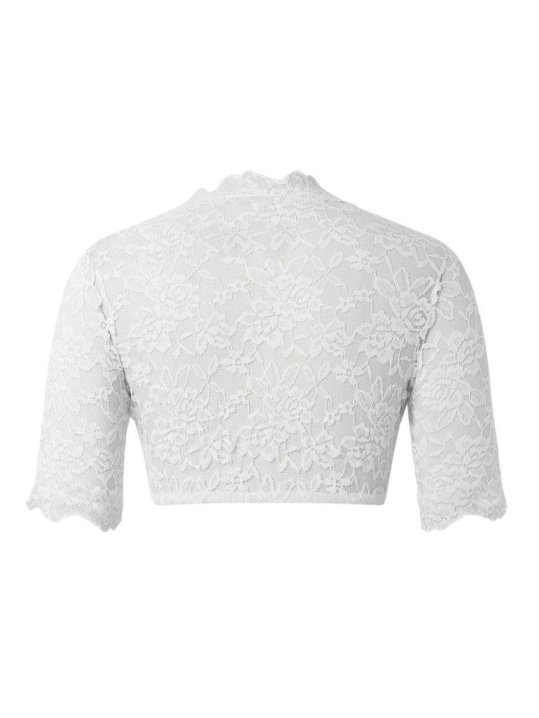 Weiß 1950er Oktoberfest Solide V-Ausschnitt Blumen Spitze Crop Top