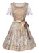 3PCS Sekt 1950er Oktoberfest Dirndl Puffärmel Top & Blumen Bogen Kleid