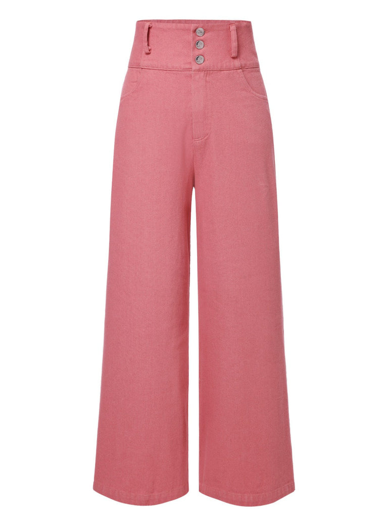 [Vorverkauf] 2PCS Rosa 1950er Tulip Bluse & Rose Tasten Hosen