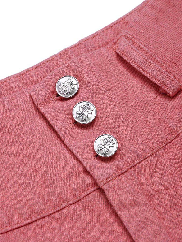 [Vorverkauf] 2PCS Rosa 1950er Tulip Bluse & Rose Tasten Hosen