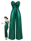 Grün 1970er Geknotetes Hollow Glänzend Jumpsuit
