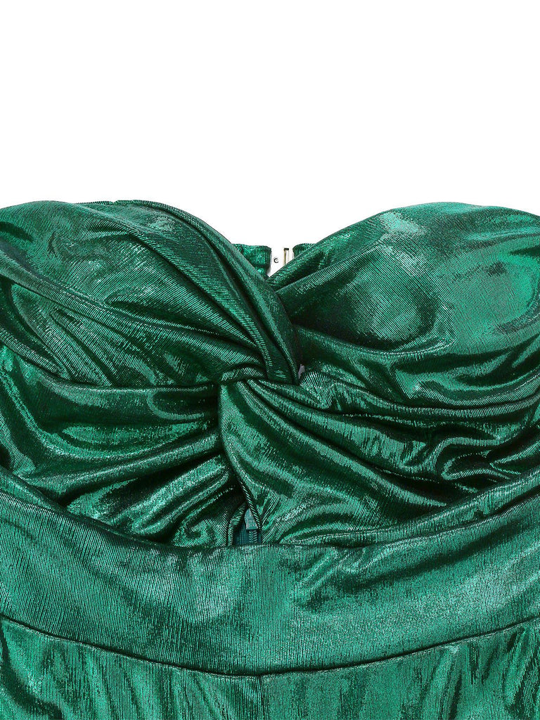 Grün 1970er Geknotetes Hollow Glänzend Jumpsuit