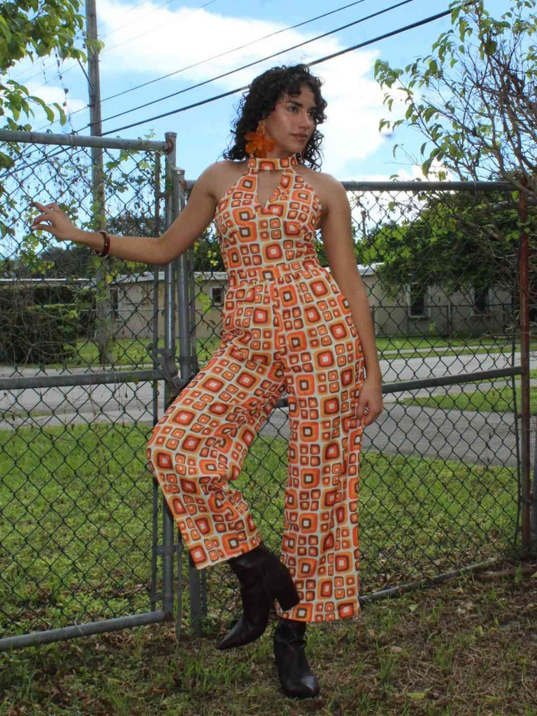 1960er Stehkragen Geometrisch Hippie Jumpsuit