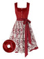 [Vorverkauf] 2PCS Rot 1950er Oktoberfest Dirndl Samt Kleid & Blumen Spitze Schürze