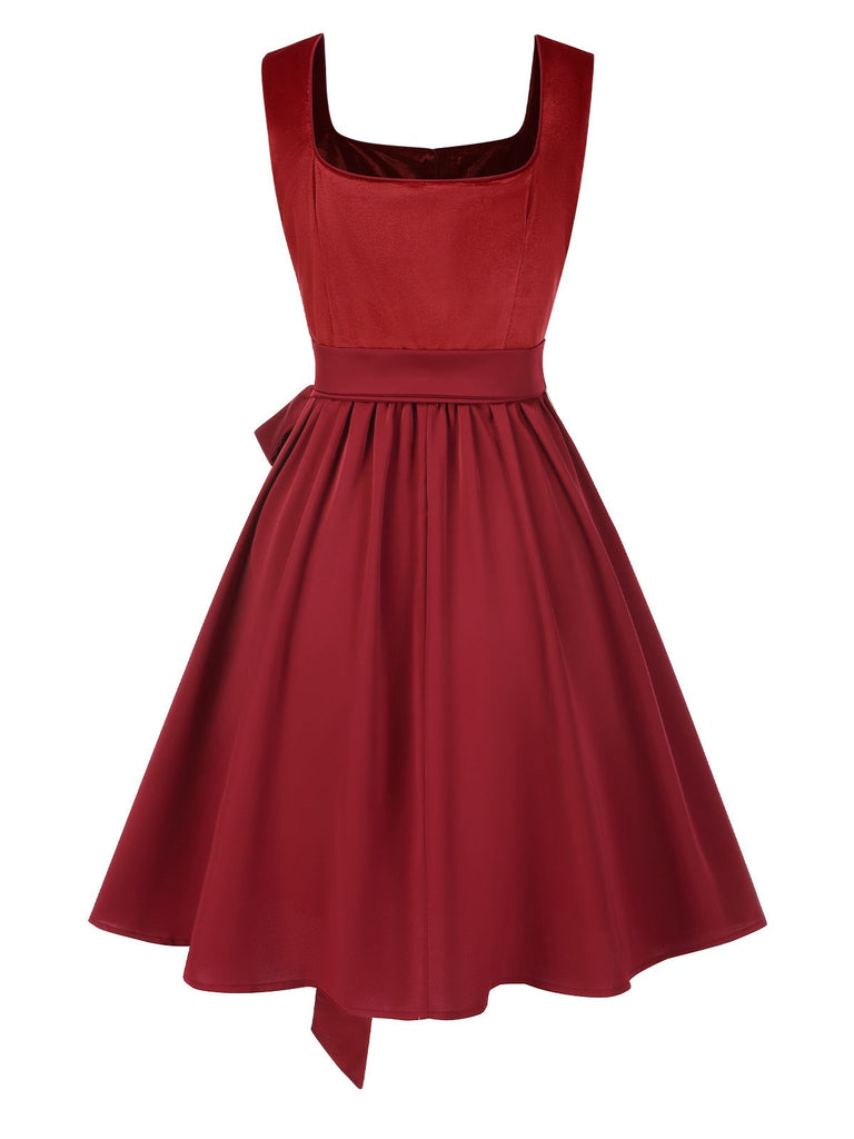 [Vorverkauf] 2PCS Rot 1950er Oktoberfest Dirndl Samt Kleid & Blumen Spitze Schürze
