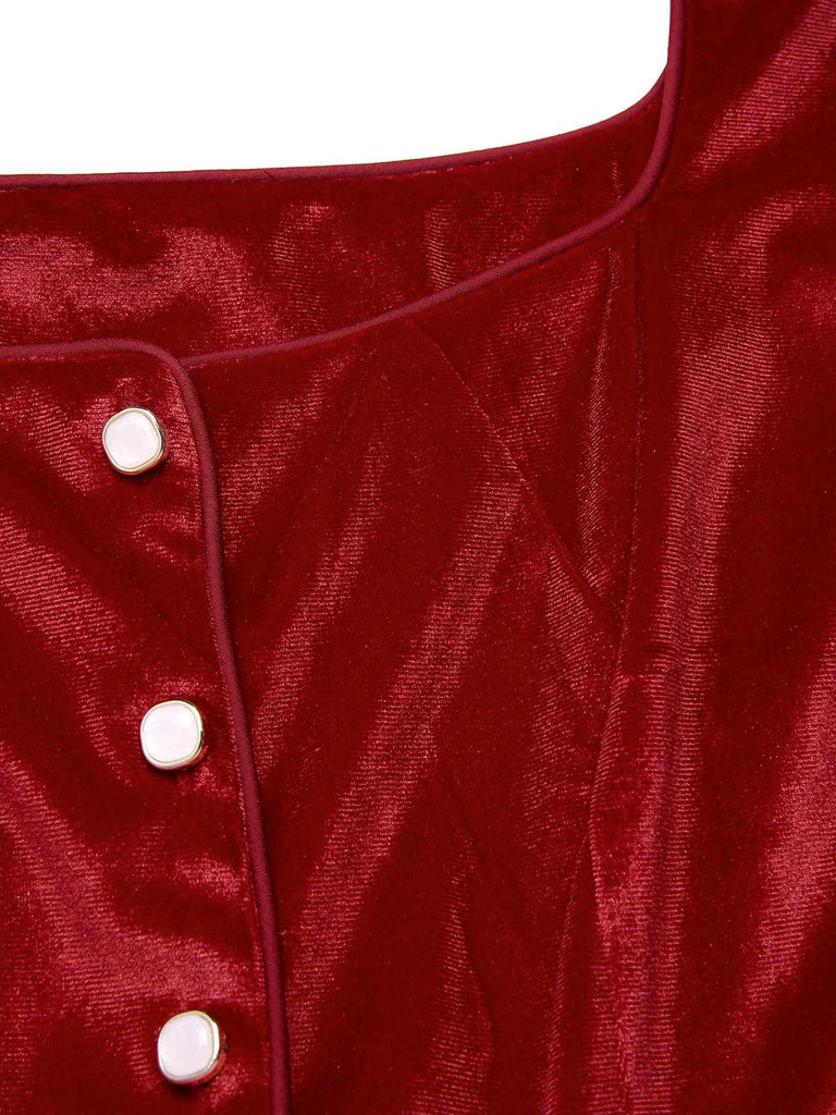[Vorverkauf] 2PCS Rot 1950er Oktoberfest Dirndl Samt Kleid & Blumen Spitze Schürze