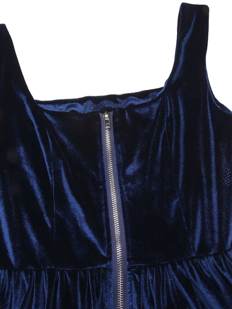 [Vorverkauf] 3PCS Blau 1950er Oktoberfest Dirndl Samt Kleid & Puffärmel Top