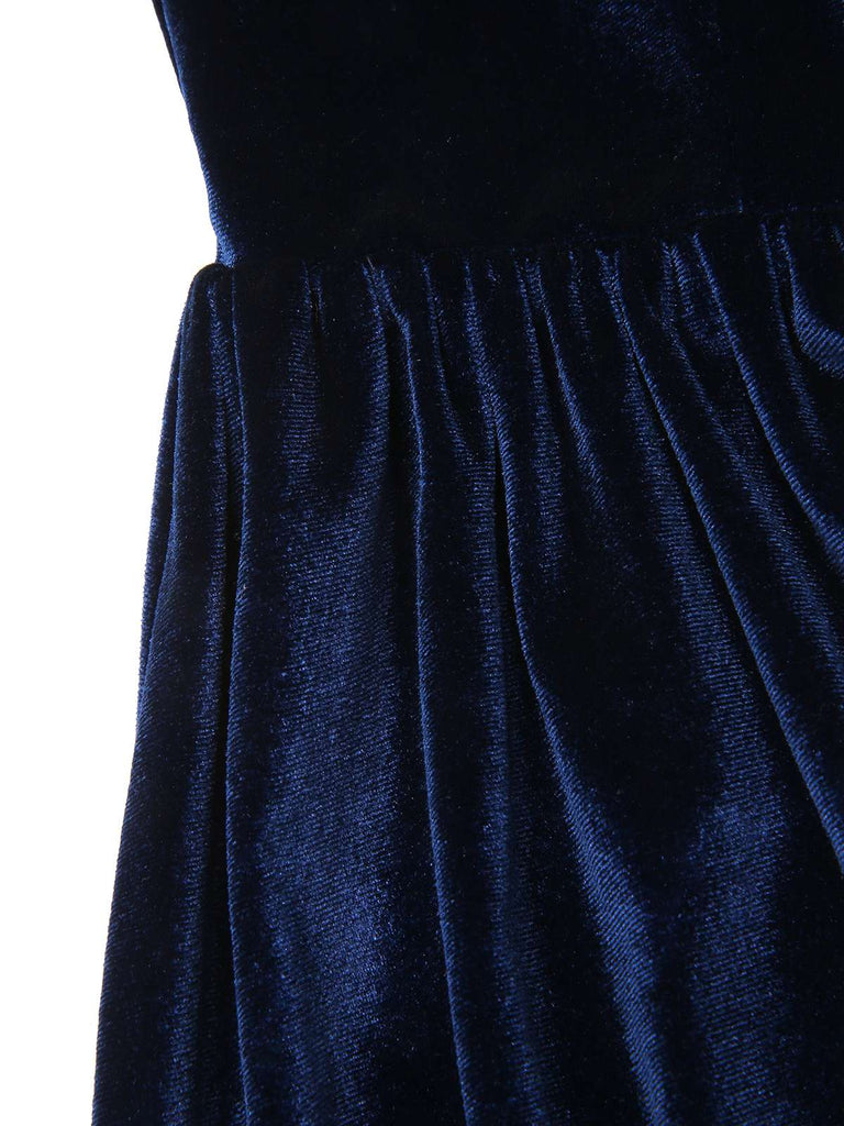 [Vorverkauf] 3PCS Blau 1950er Oktoberfest Dirndl Samt Kleid & Puffärmel Top