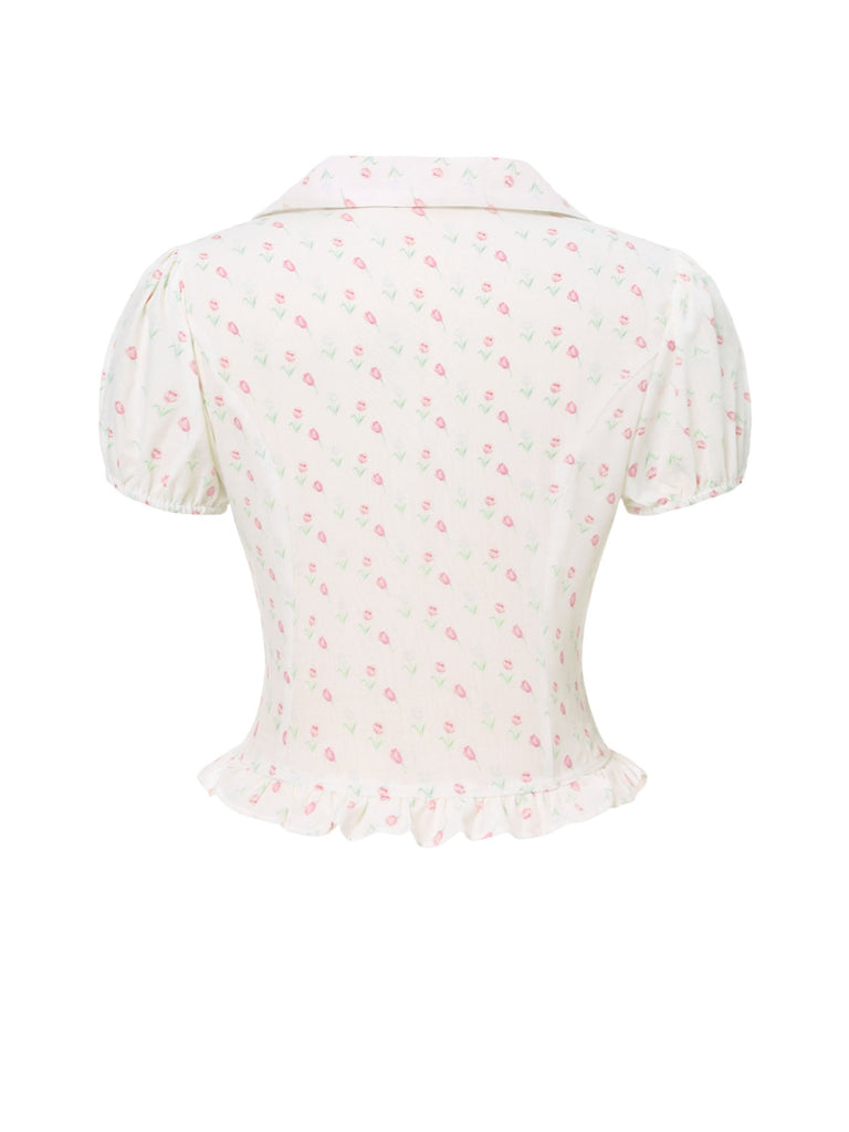 [Vorverkauf] 2PCS Rosa 1950er Tulip Bluse & Rose Tasten Hosen