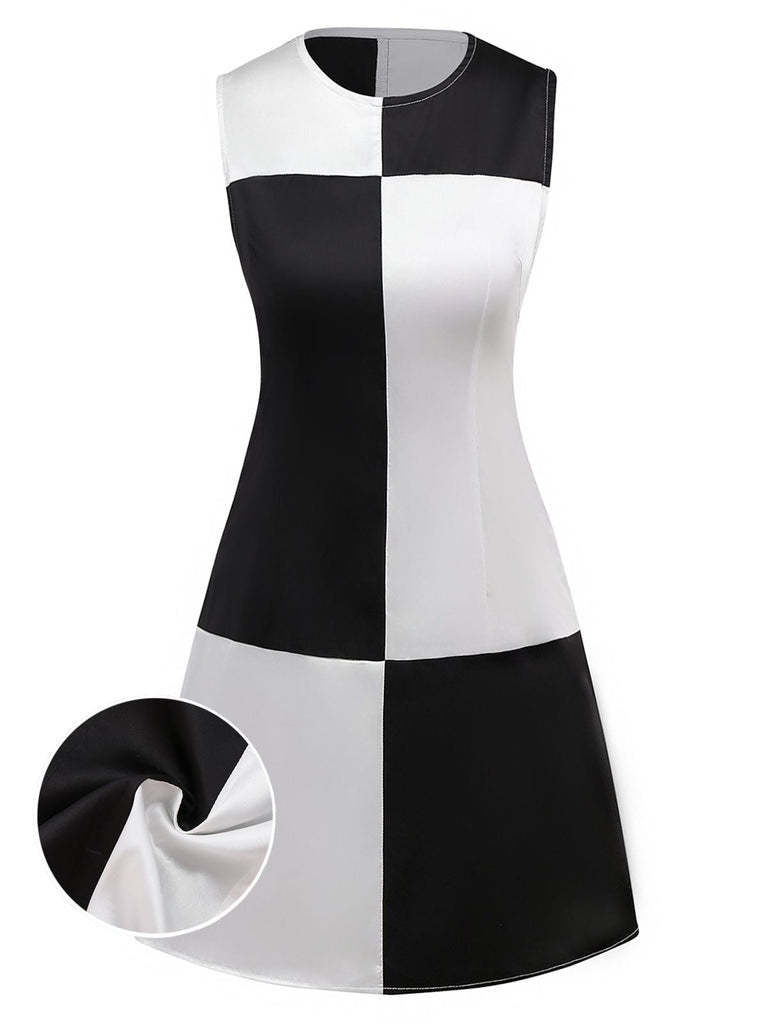 1960er Schwarz & Weiß Farbblock Kleid