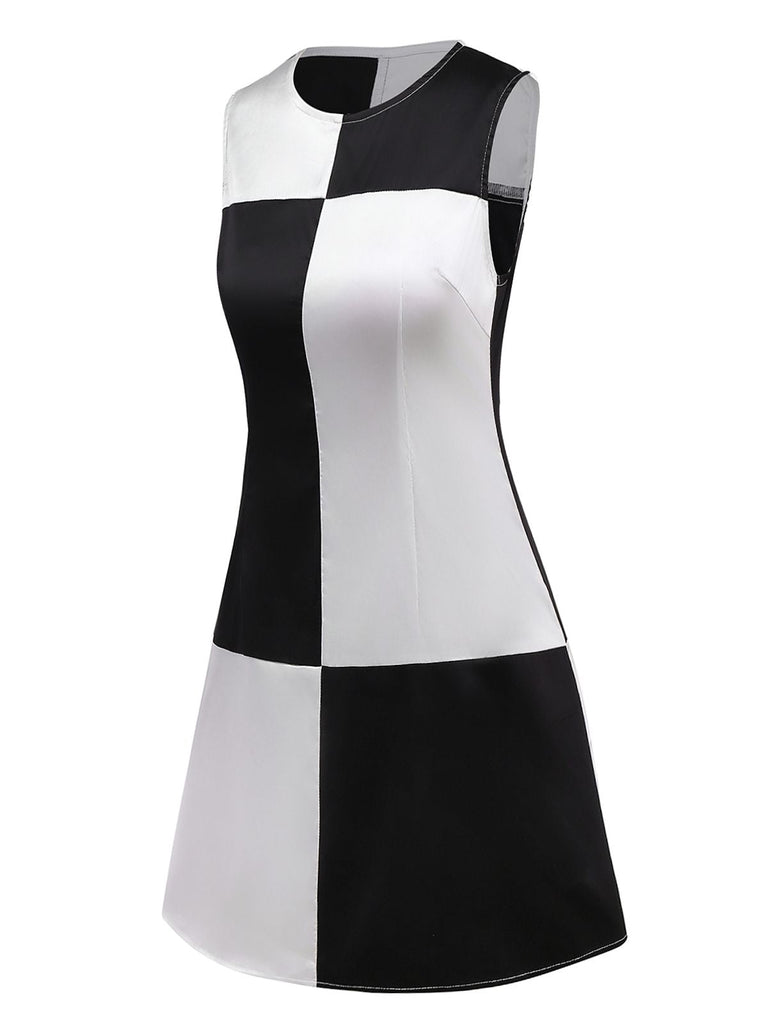 1960er Schwarz & Weiß Farbblock Kleid