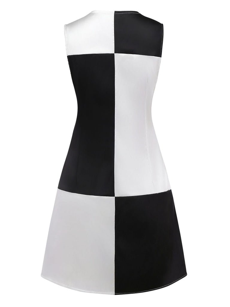 1960er Schwarz & Weiß Farbblock Kleid