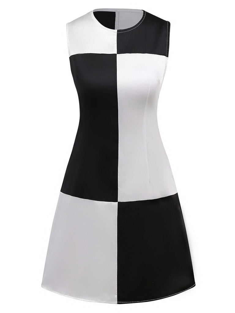 1960er Schwarz & Weiß Farbblock Kleid