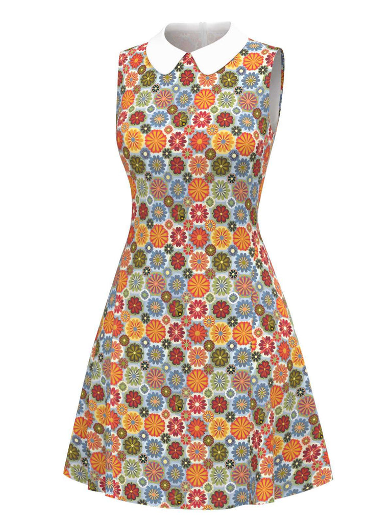 Orange 1960er Gänseblümchen Peter Pan Kragen Kleid