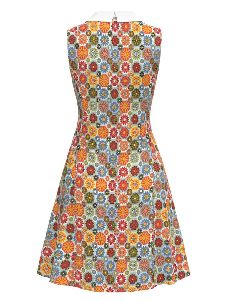 Orange 1960er Gänseblümchen Peter Pan Kragen Kleid