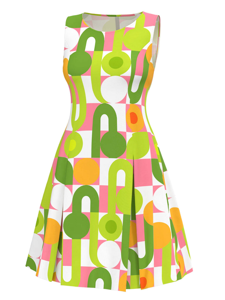 Grün 1960er Geometrischer Rundhals Shift Kleid