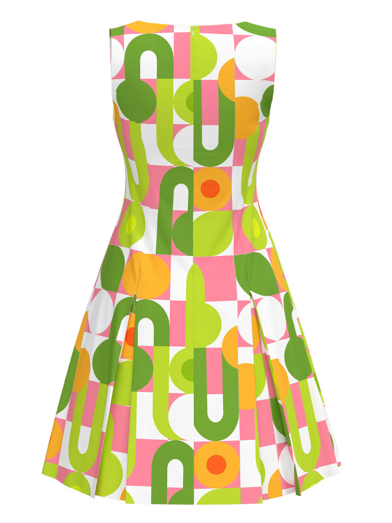 Grün 1960er Geometrischer Rundhals Shift Kleid