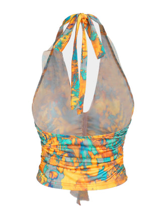 Gelb 1960er Flamme Halter Gerüschtes Top