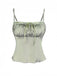 Grün 1970er Satin Gerüschtes Büste Hosenträger Cami Top