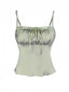 Grün 1970er Satin Gerüschtes Büste Hosenträger Cami Top