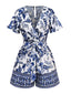 Blau 1950er Blau-Weiß-Porzellan Blumen Gürtel Romper