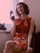 Orange 1960er Boho Psychedelisch Blumen Gürtel Kleid