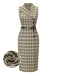 Erbsengrün 1960er Revers Geknöpft Tartan Kleid