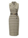 Erbsengrün 1960er Revers Geknöpft Tartan Kleid