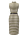 Erbsengrün 1960er Revers Geknöpft Tartan Kleid