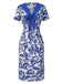 [Vorverkauf] Blau 1940er Blattumriss Revers Krawattenhals Kleid
