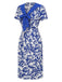 [Vorverkauf] Blau 1940er Blattumriss Revers Krawattenhals Kleid