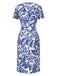 [Vorverkauf] Blau 1940er Blattumriss Revers Krawattenhals Kleid
