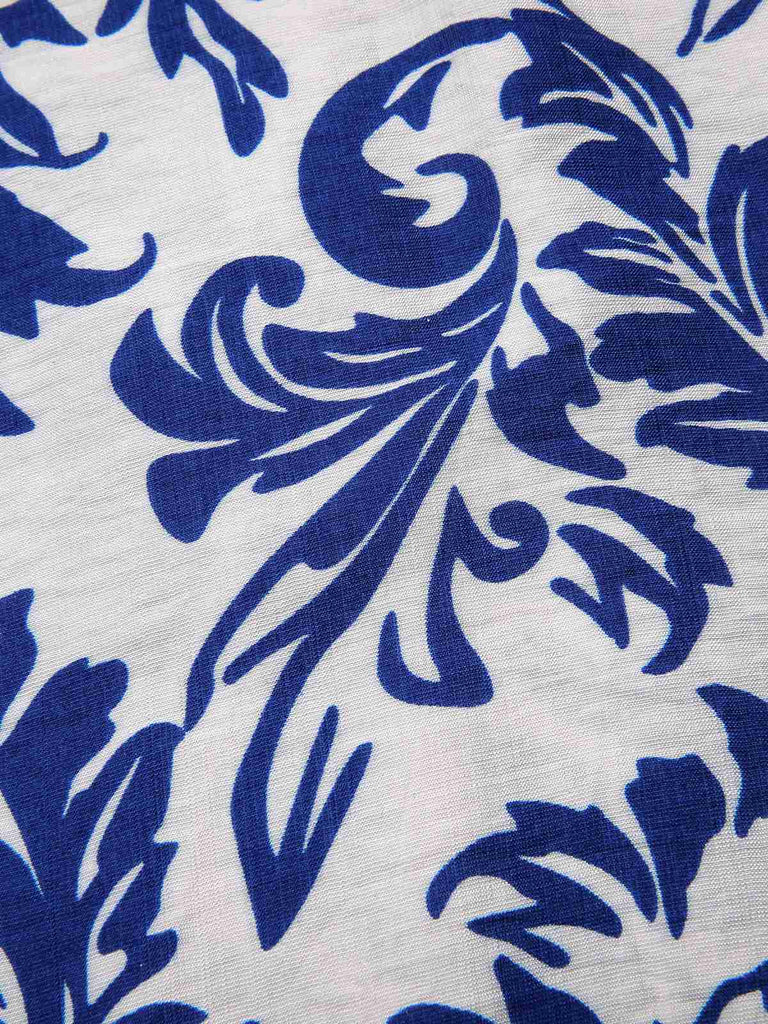 [Vorverkauf] Blau 1940er Blattumriss Revers Krawattenhals Kleid