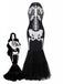 [Vorverkauf] Schwarz & Weiß 1930er Halter Schädel Netz Fischschwanz Kleid