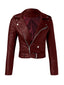 Rotes 1980er Solide Revers PU Leder Gürtel Kurze Jacke