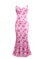 Rosa 1930er Rose Wasserfallausschnitt Fischschwanz Kleid
