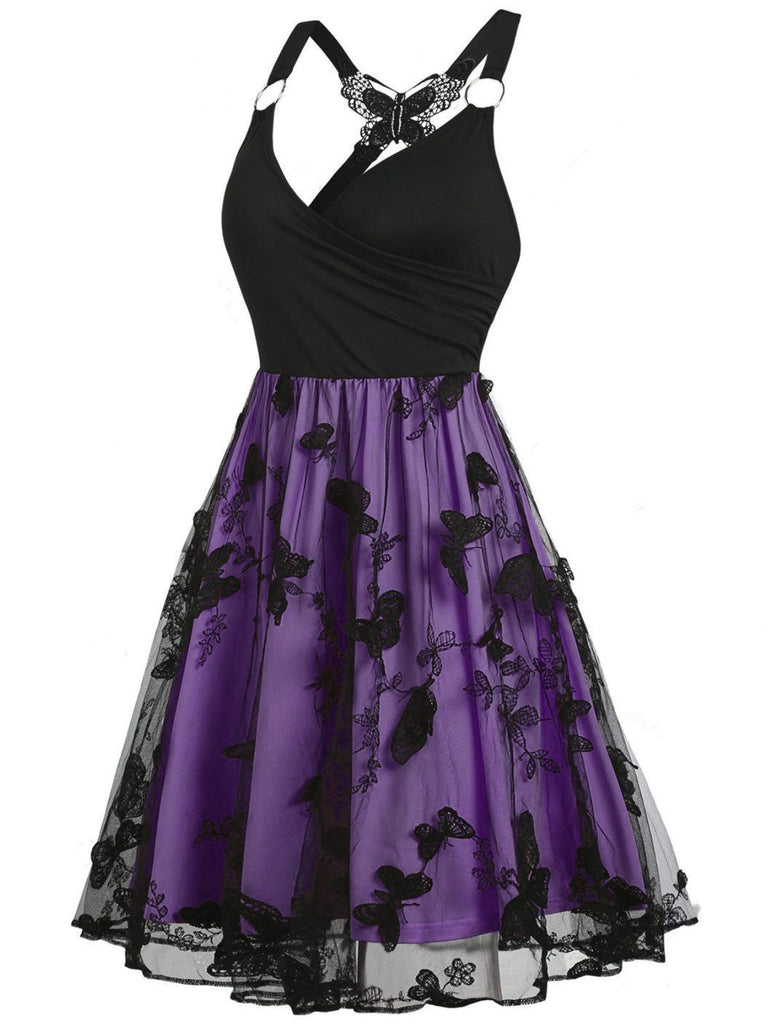 1950er 3D-Schmetterling Besticktes Patchwork Kleid