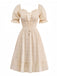 Aprikose 1950er Solide Baumwolle Raffhalter Gesmokt Kleid