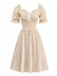 Aprikose 1950er Solide Baumwolle Raffhalter Gesmokt Kleid