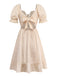 Aprikose 1950er Solide Baumwolle Raffhalter Gesmokt Kleid
