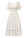 Aprikose 1930er Quadratischer Hals Strukturiert Bindung Kleid
