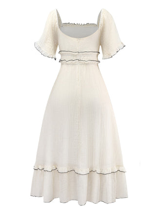 Aprikose 1930er Quadratischer Hals Strukturiert Bindung Kleid